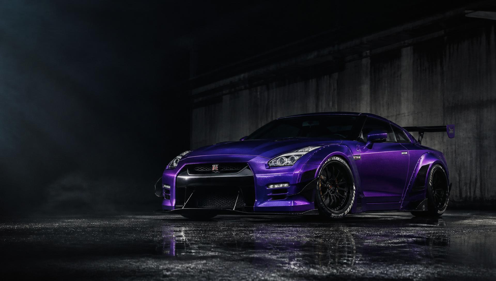 Custom purple Nissan GTR R35 with body kit