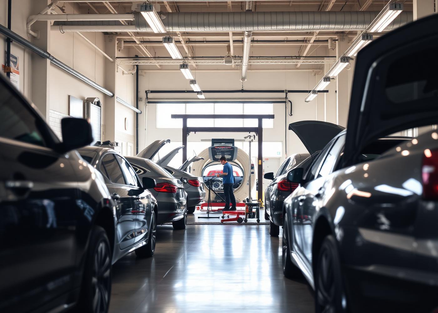 Inside D&B Auto Body shop